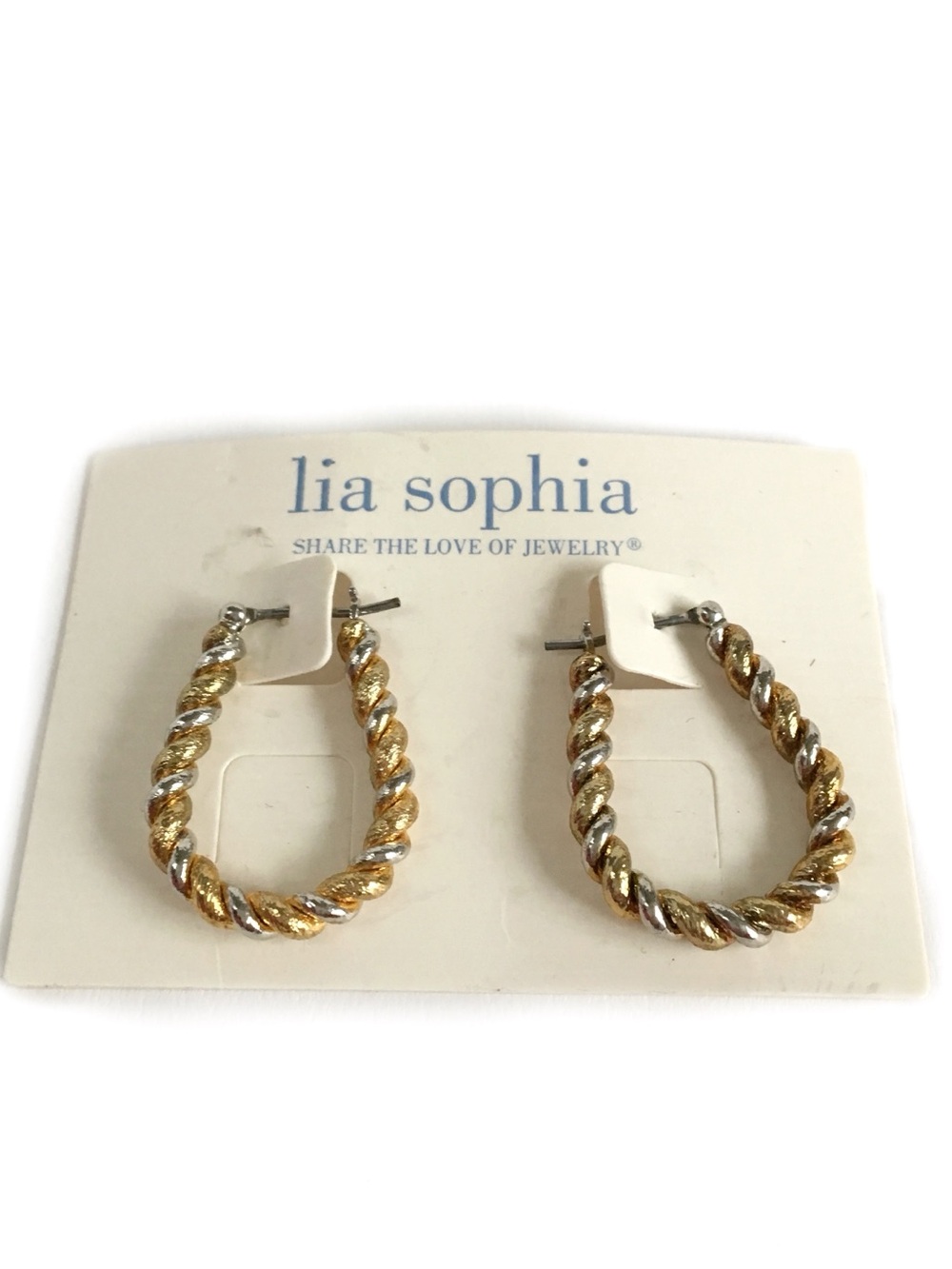 NWT Lia Sophia Gold Silver Twist Hoop Earrings